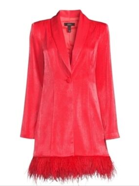 Aidan by Aidan Mattox Tuxedo Dress with Feathers - Coral - NWT